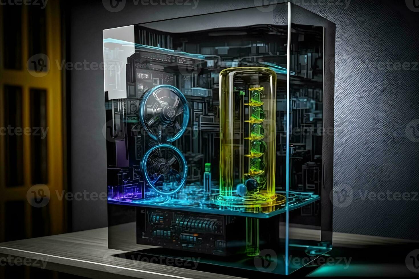 modern quantum computer in a glass case. Neural network AI generated photo