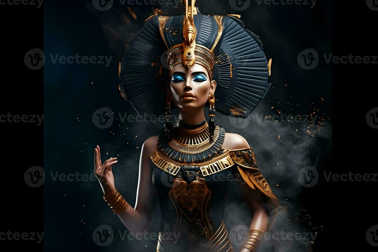 Egyptian goddess on black background. Neural network AI generated photo