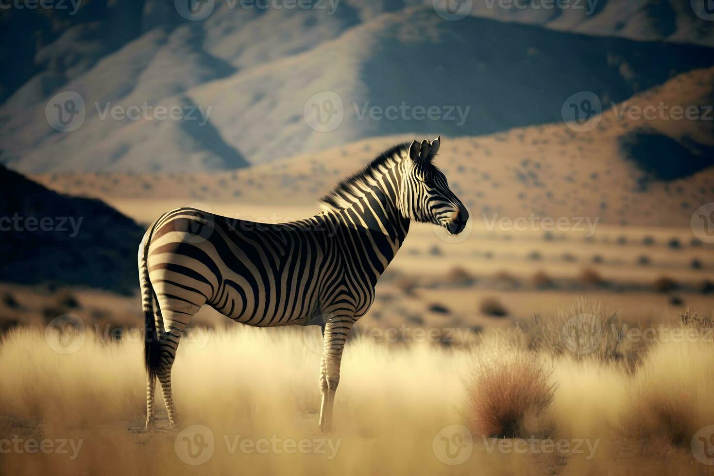 plains zebra, equus quagga, equus burchellii, common zebra. Neural network AI generated photo