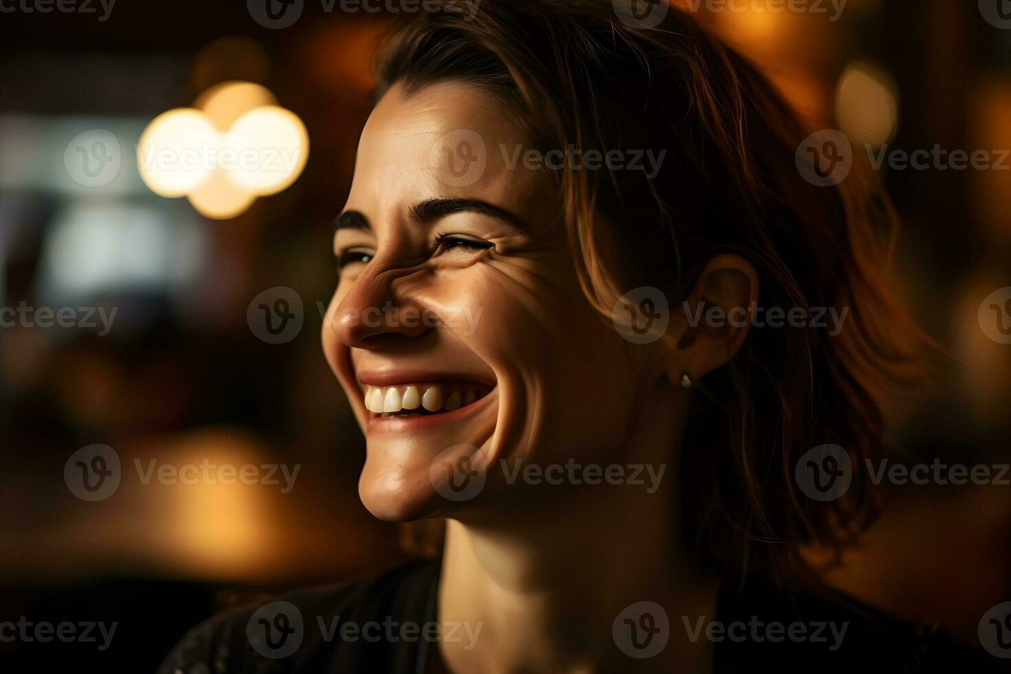 Portrait of a happy girl with a smile. Neural network AI generated photo