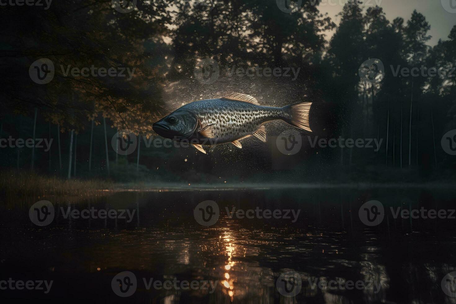 fish jumping out of the water. Neural network AI generated photo