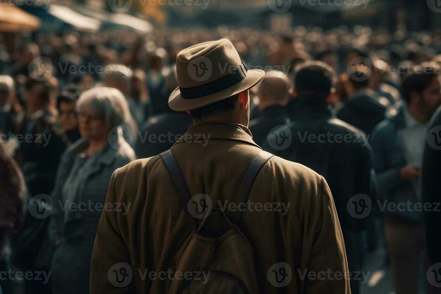 Man in the crowd. Neural network AI generated photo