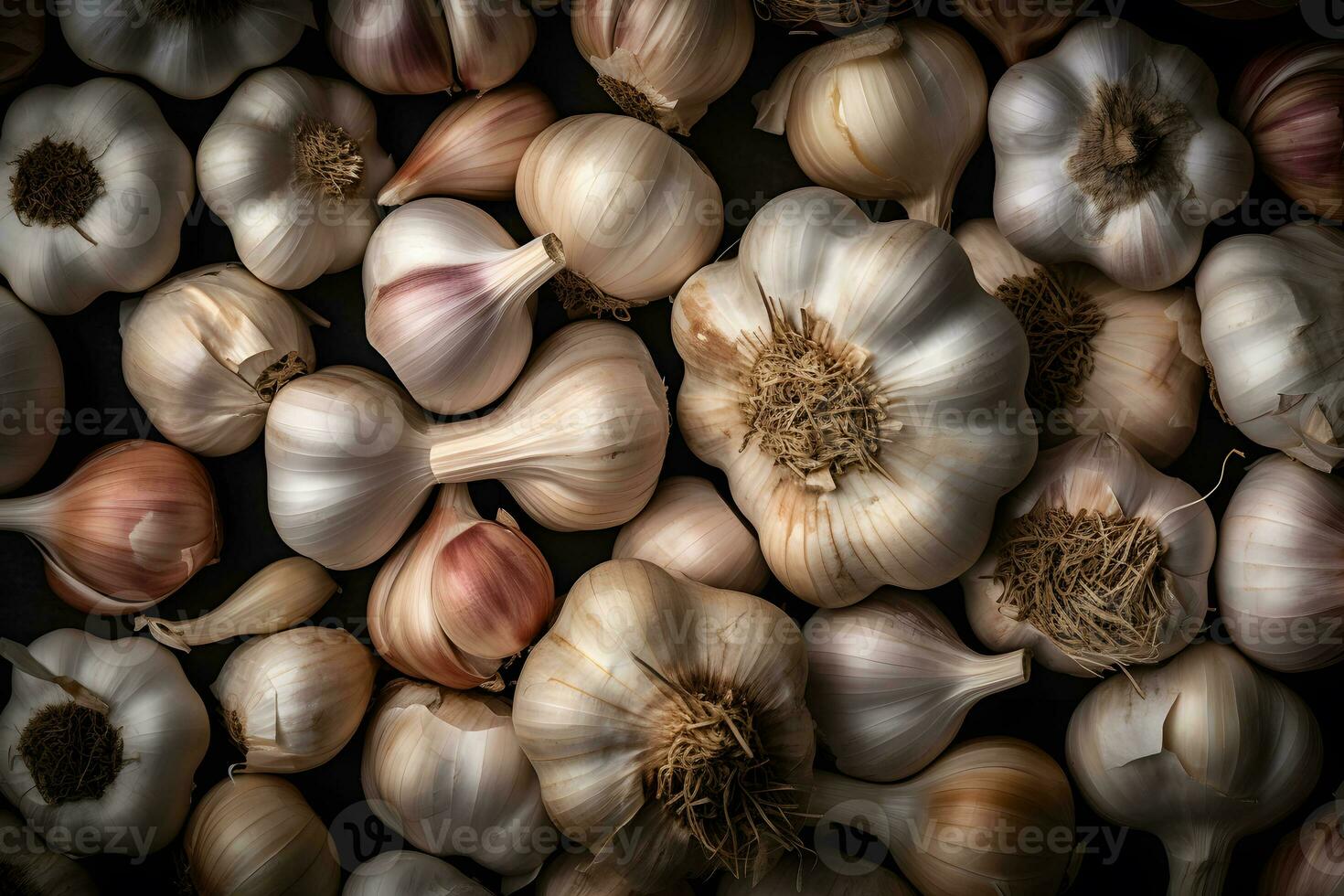 Lots of garlic abstract background. Neural network AI generated photo