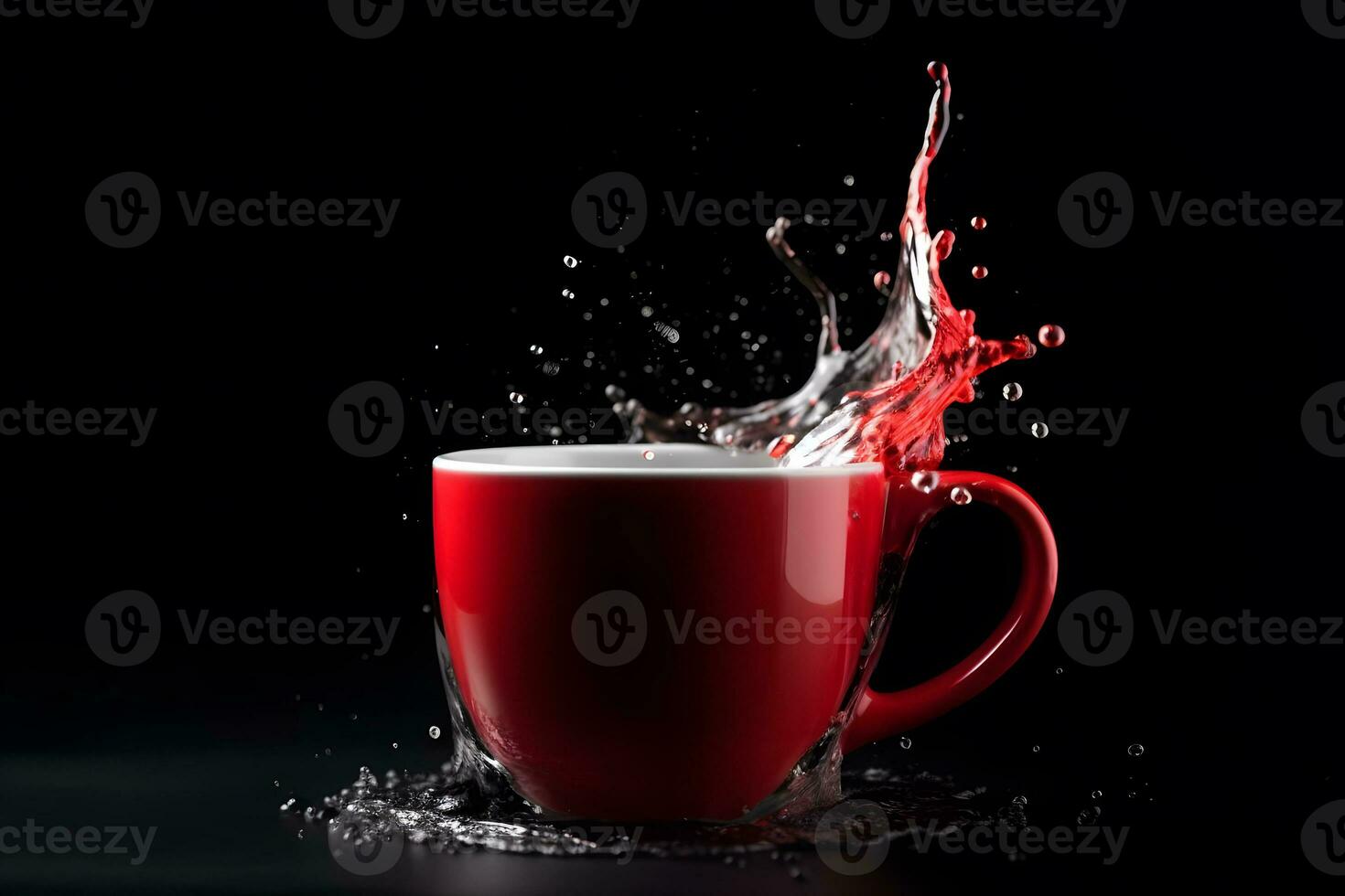 Red cup with splash. Neural network AI generated photo