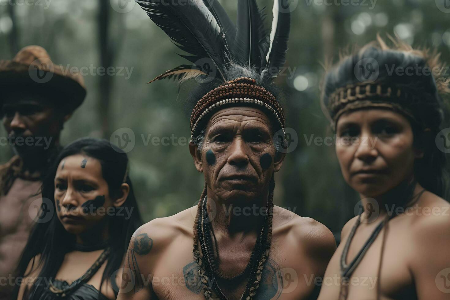 Indians from the Brazilian Amazon of the Dessana ethnic group. Neural network AI generated photo