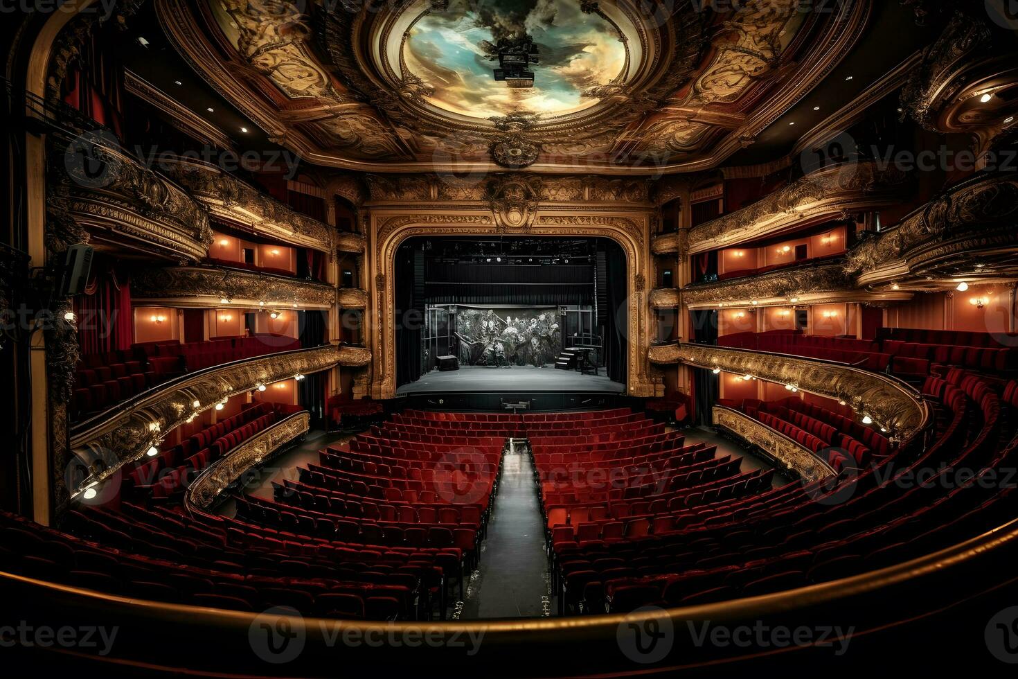 el interior de el salón en el teatro. neural red ai generado foto