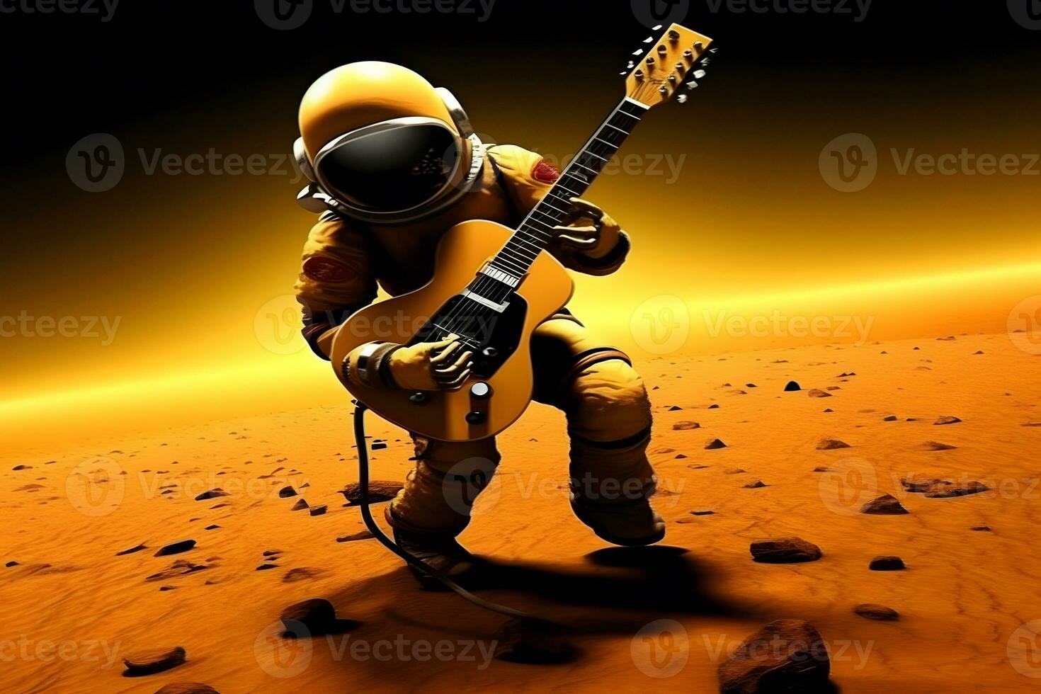 Astronaut space rock guitar. Neural network AI generated photo