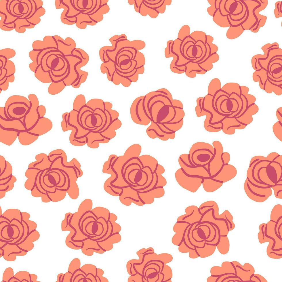 Cute vector pattern with roses on white background. Spring simple flowers pattern