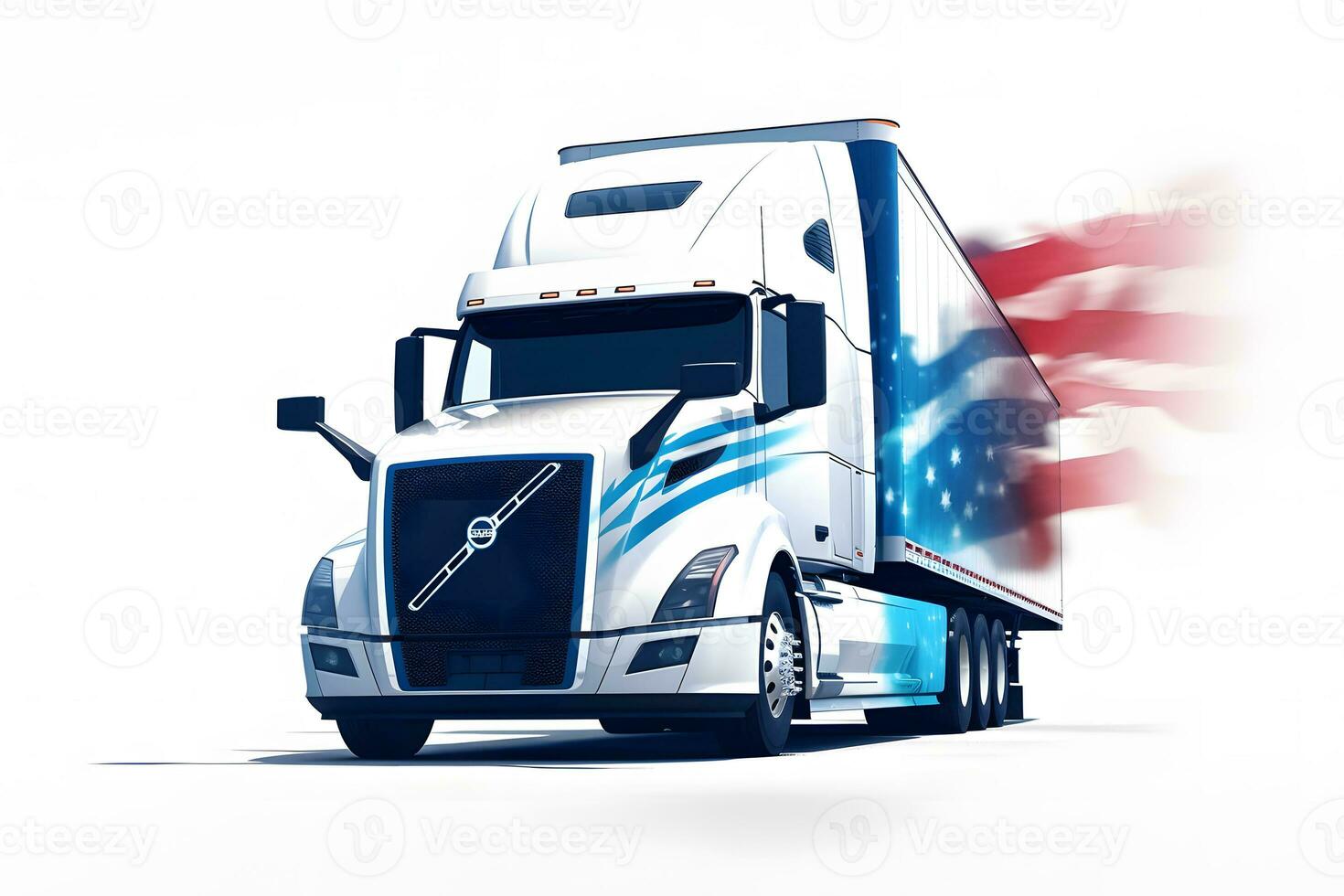 Truck, transport, American flag. Neural network AI generated photo