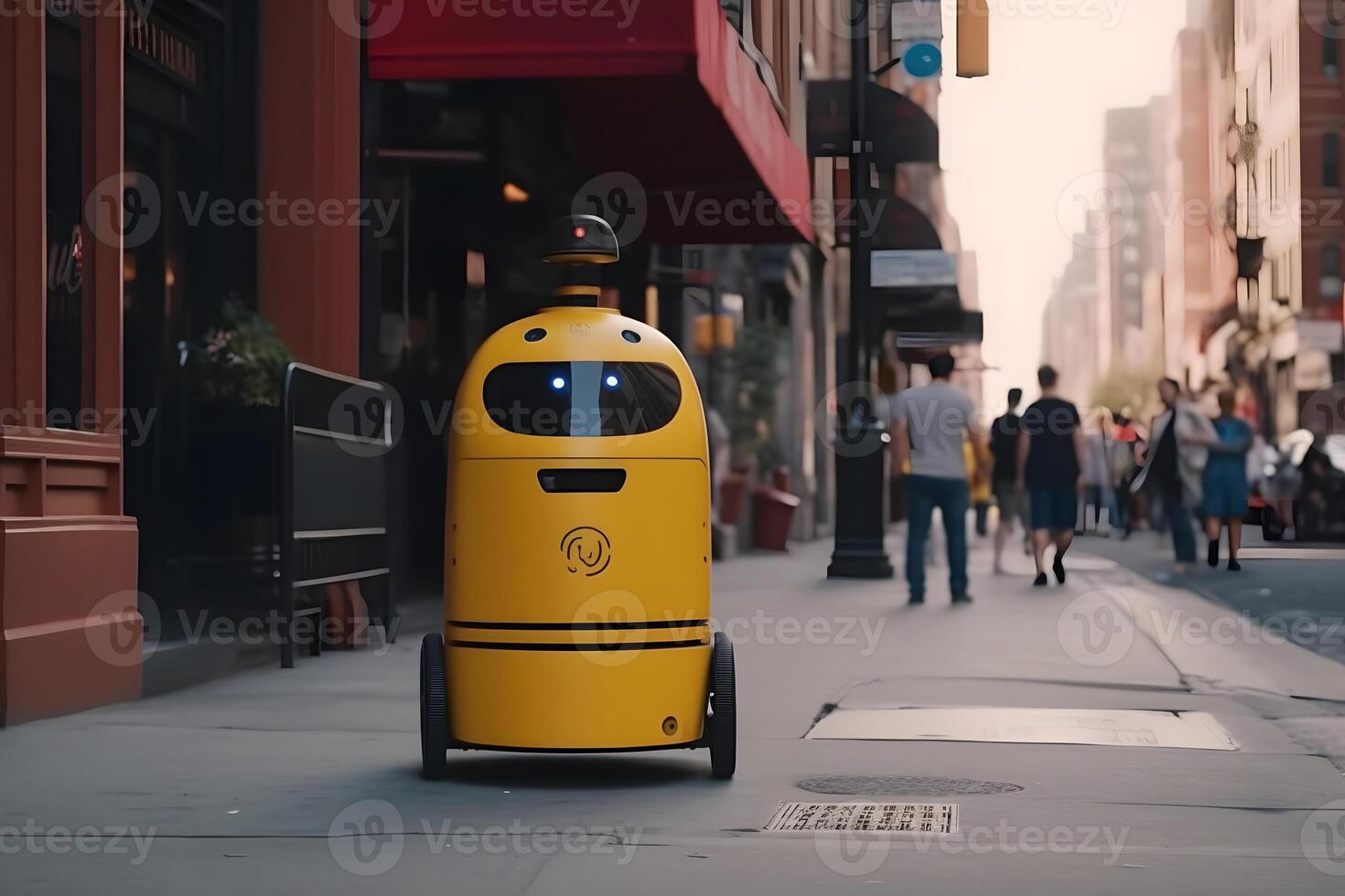 Self-driving delivery robot concept. Neural network AI generated photo
