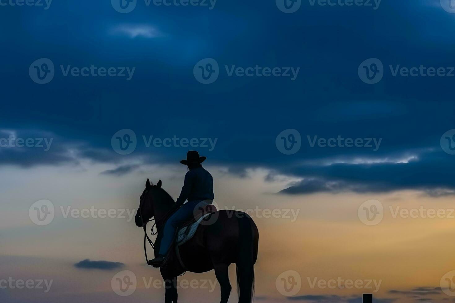 Silhouette Cowboy on horseback. Neural network AI generated photo