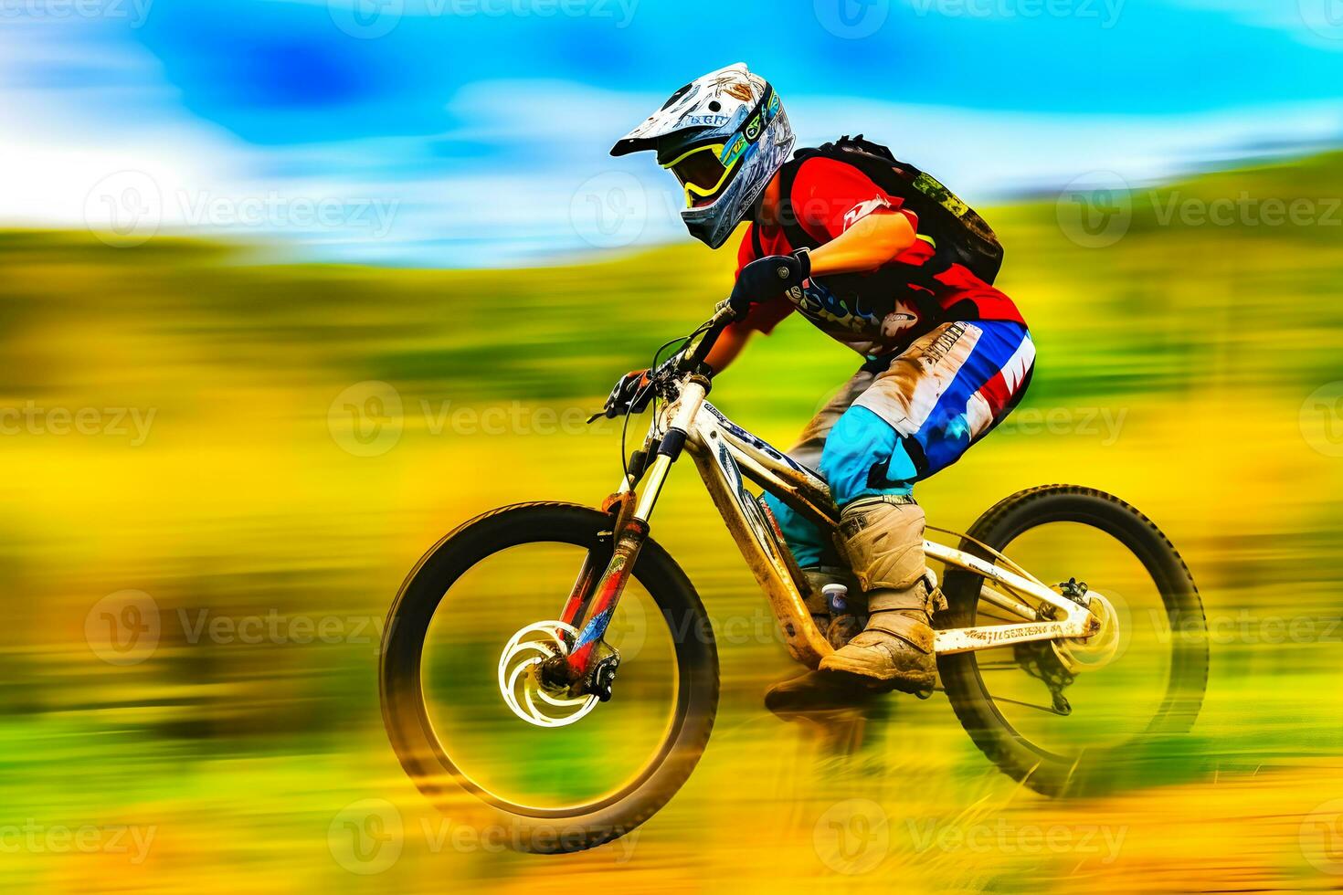 Mountain Bike cyclist riding single track. Neural network AI generated photo