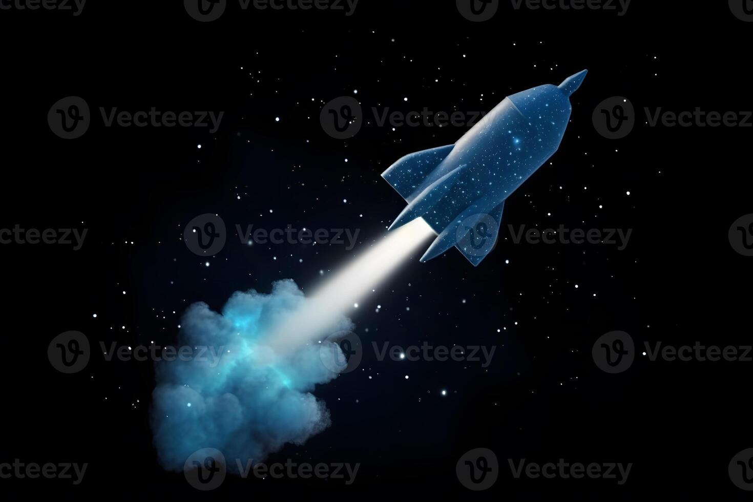 Rocket is flying on the sky,start up concept. Neural network AI generated photo