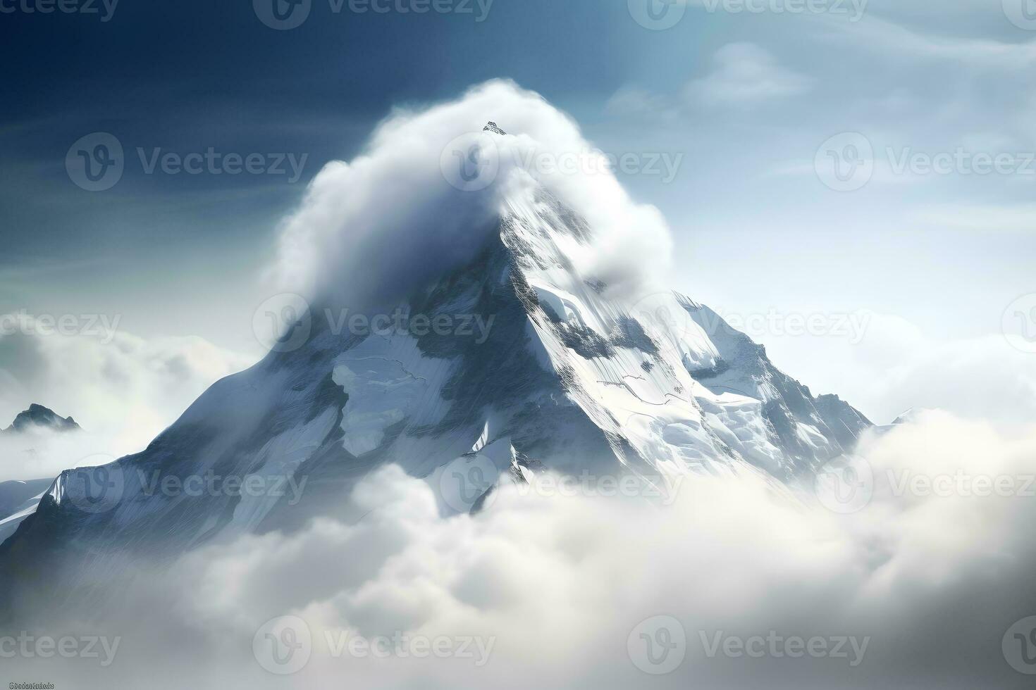 panorama de nieve montaña rango paisaje con azul cielo. neural red ai generado foto