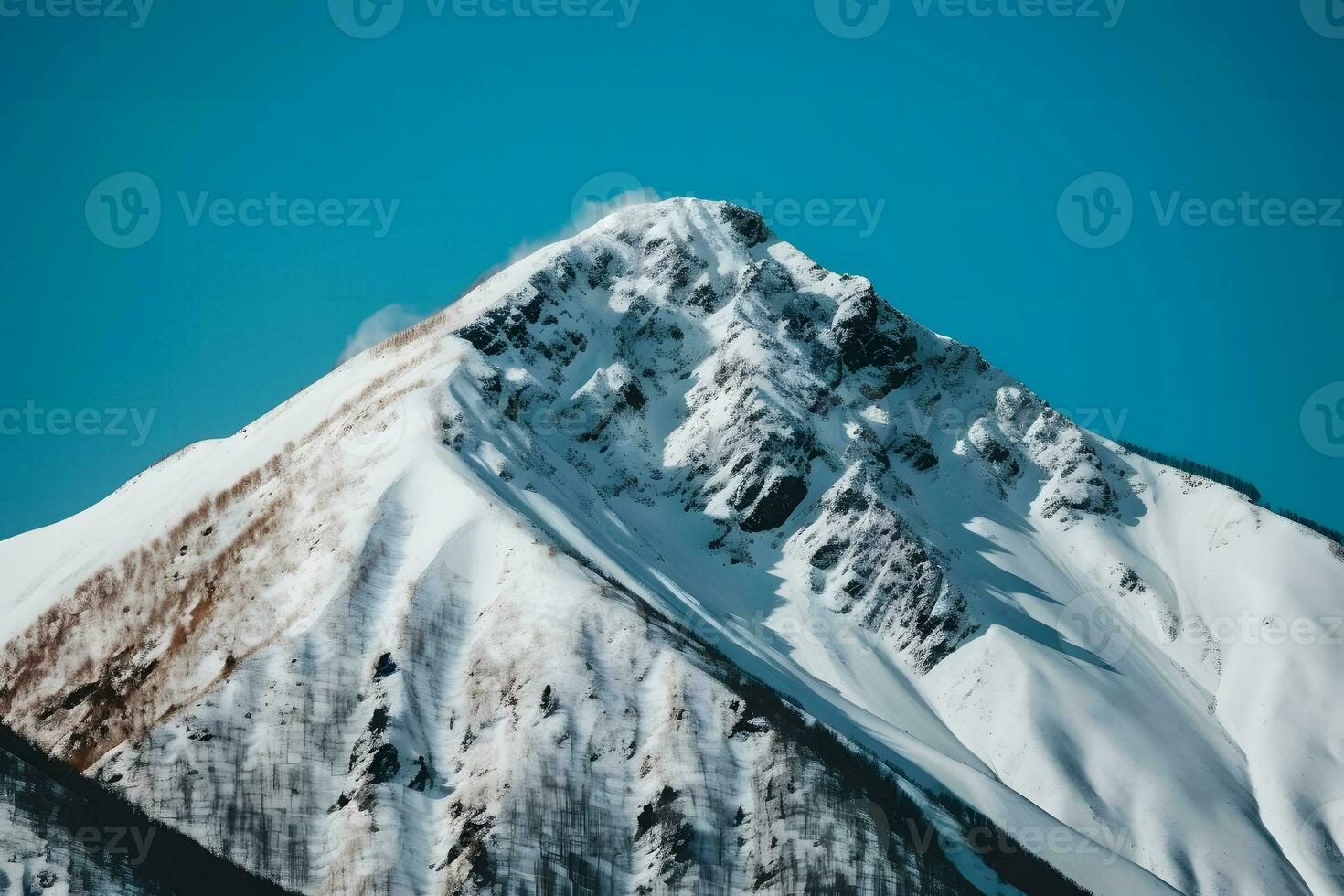 Panorama of Snow Mountain Range Landscape with Blue Sky. Neural network AI generated photo