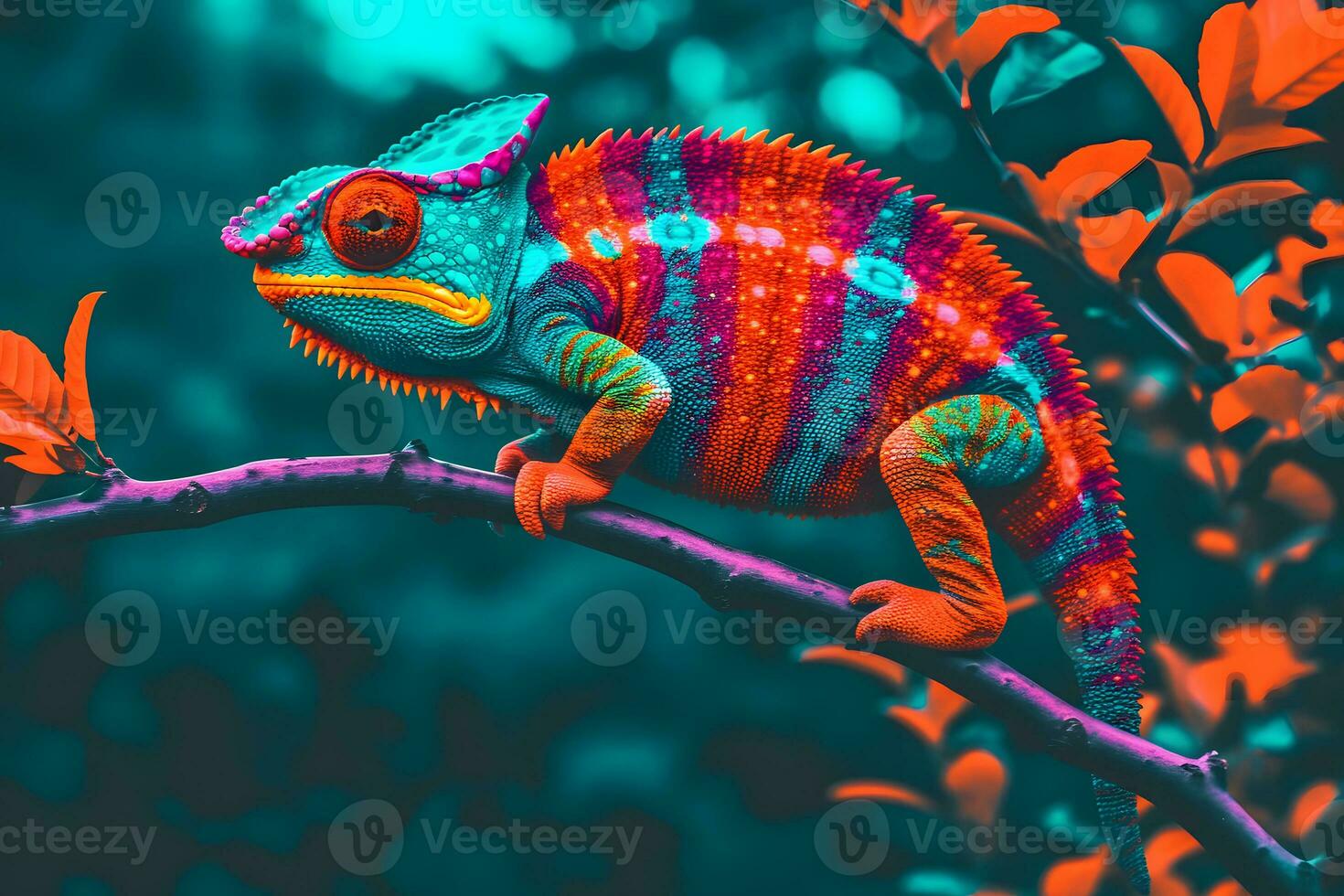 Beautiful of chameleon panther, chameleon panther on branch. Neural network AI generated photo