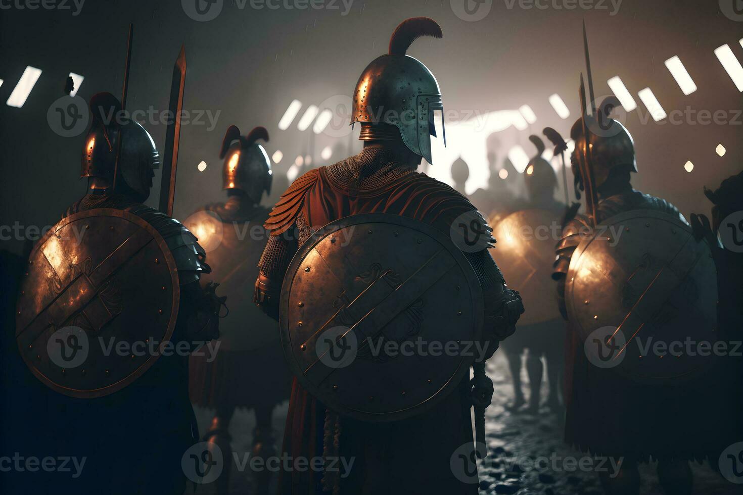 A Roman legion was a large military unit of the Roman army preparing for battle at night. Neural network generated art photo