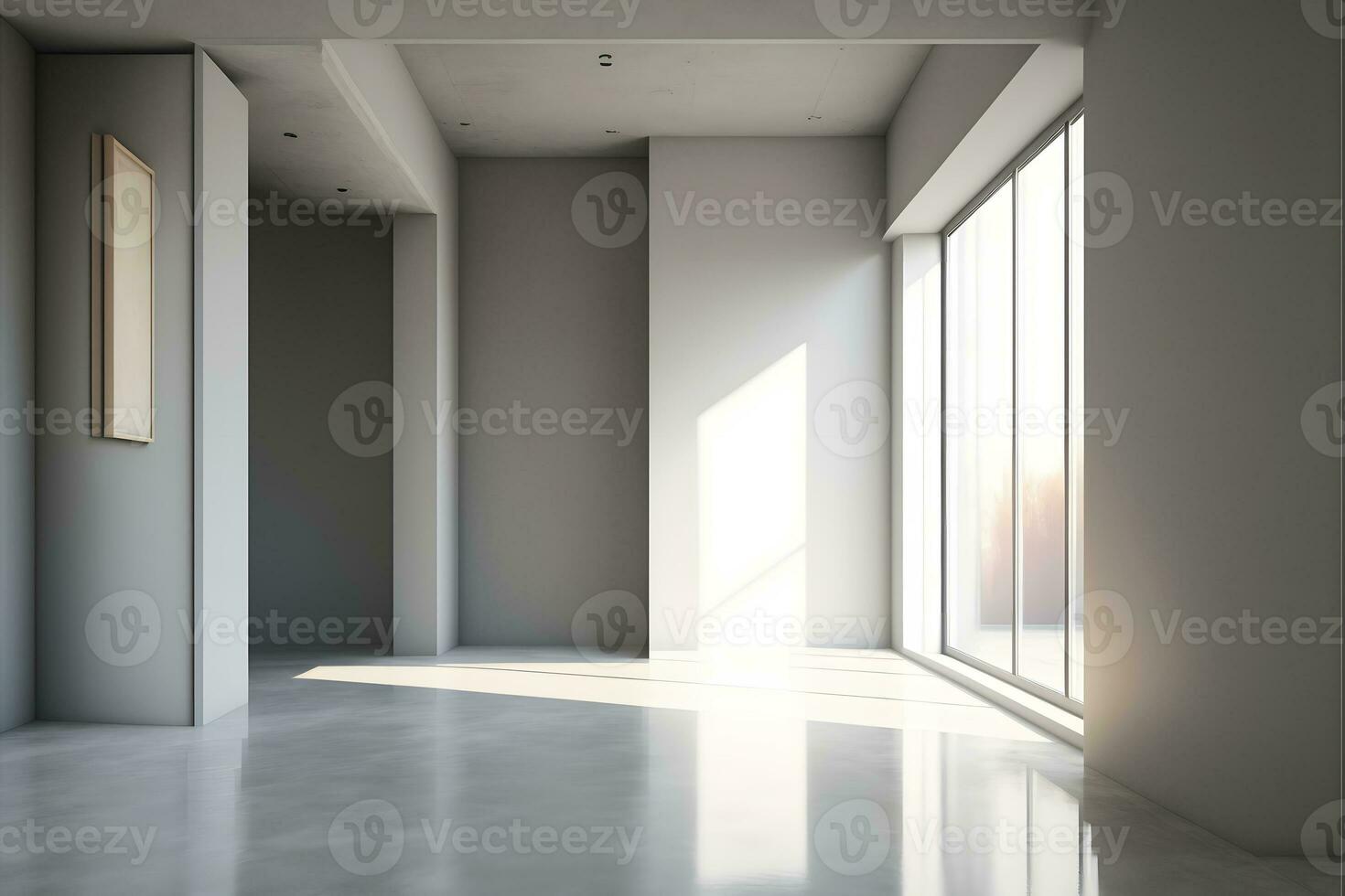 ligero blanco habitación con grande ventana absolutamente vacío sin mueble. neural red generado Arte foto