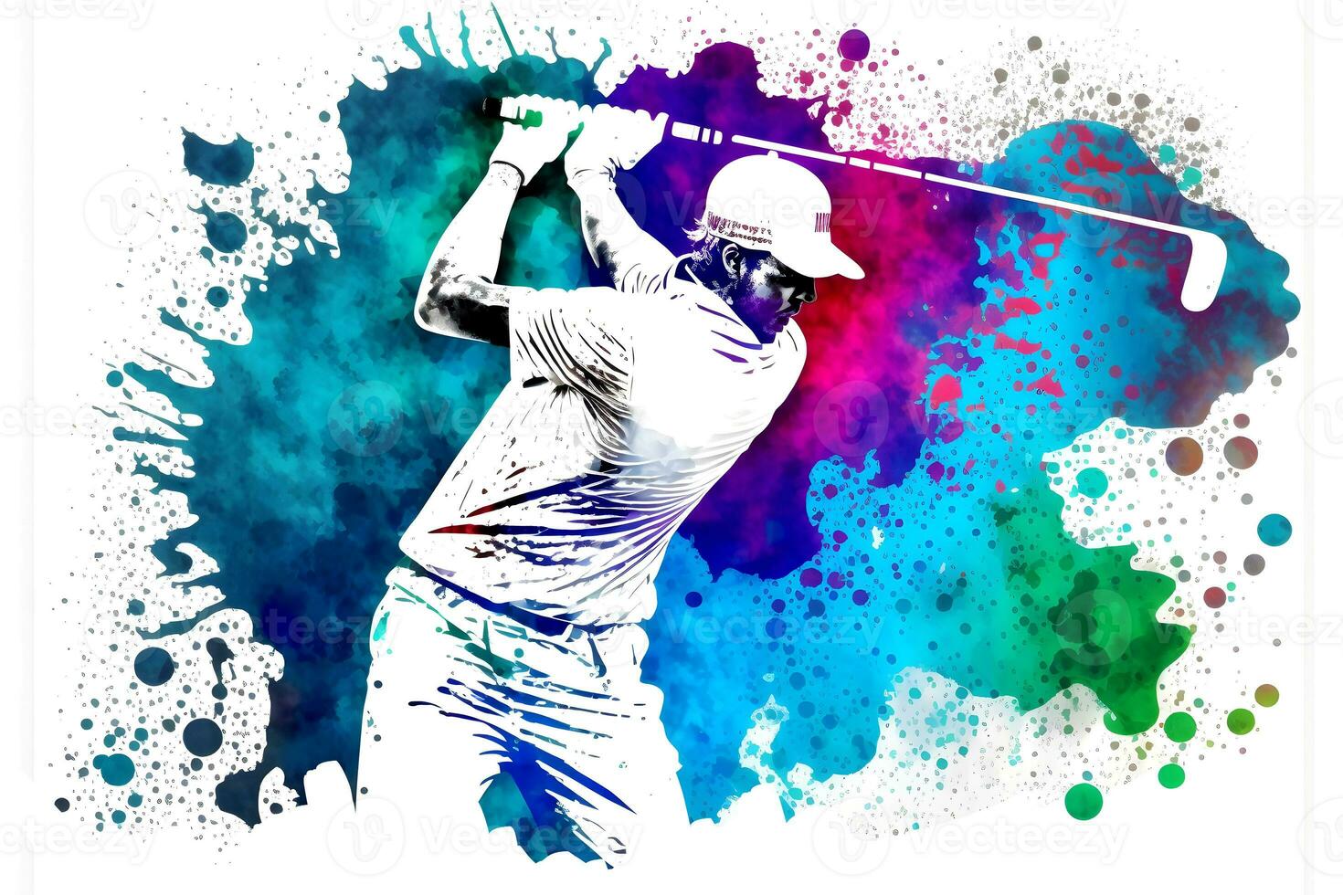 golf jugador con acuarela arco iris chapoteo. neural red generado Arte foto