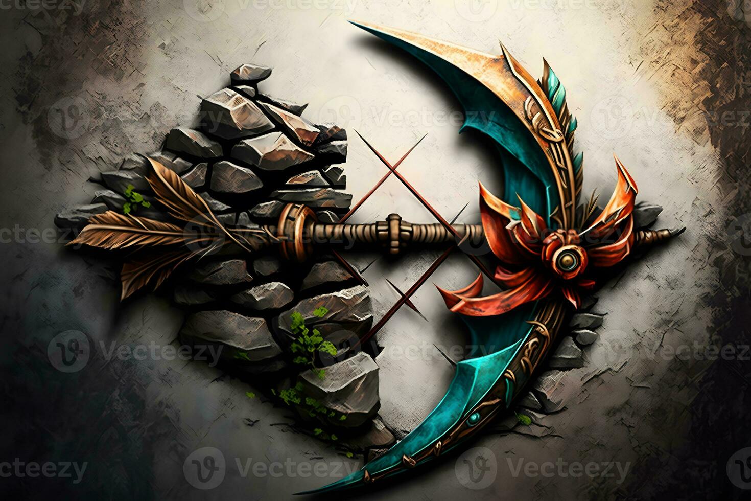 Fairytale weapon for shooting bow in fantasy style. Neural network AI generated photo