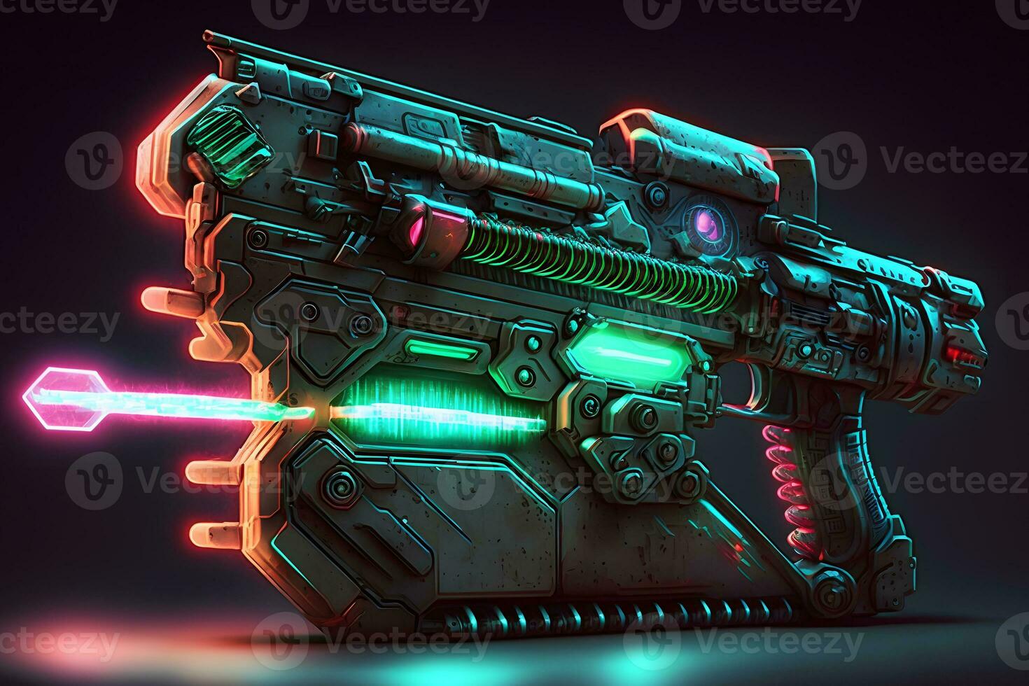 Futuristic cyber weapon, space neon gun. Neural network AI generated art photo