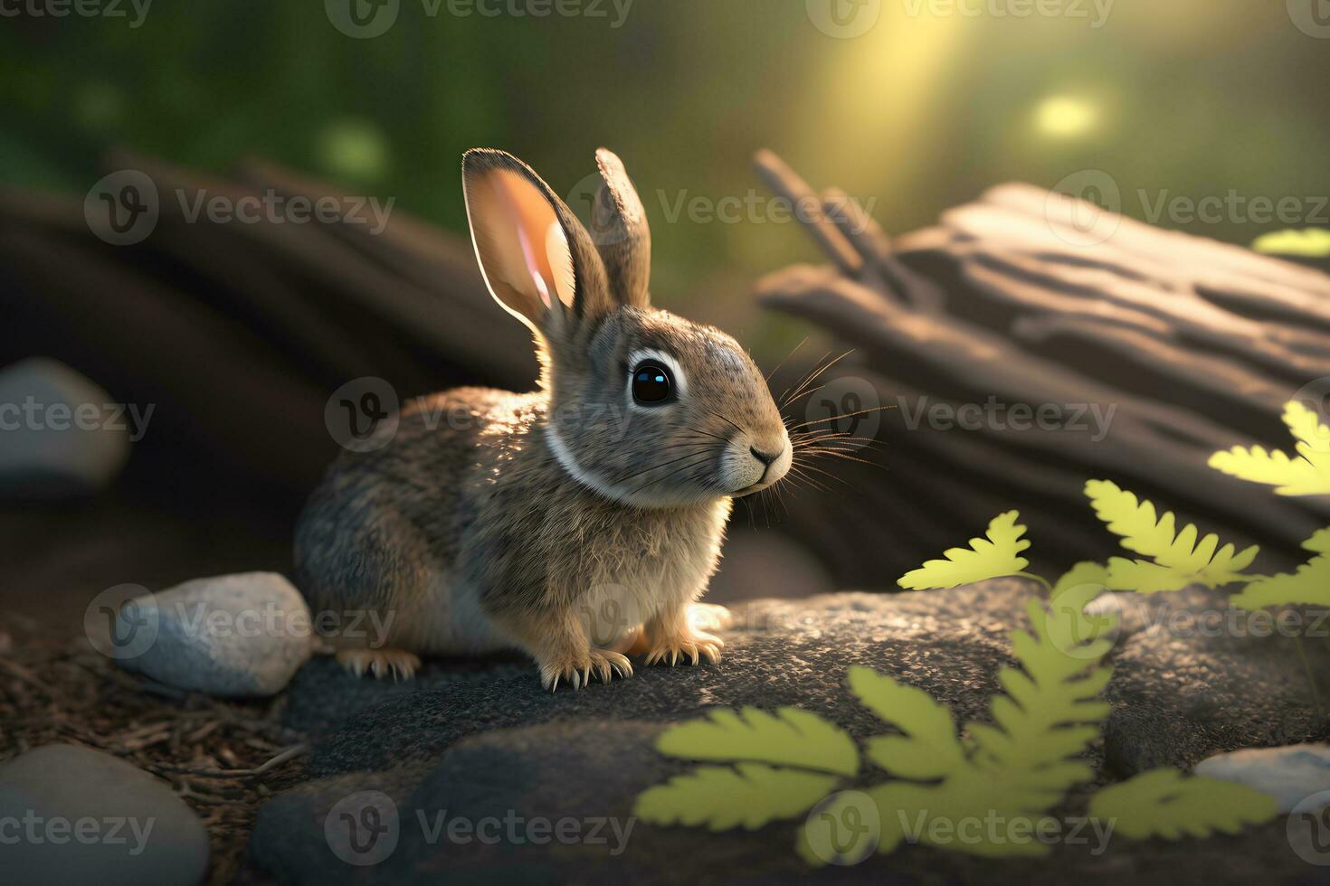 Cute brown hare, lepus europaeus, jumping closer on grass in spring nature. Young brown rabbit coming forward in green wilderness. Neural network AI generated photo