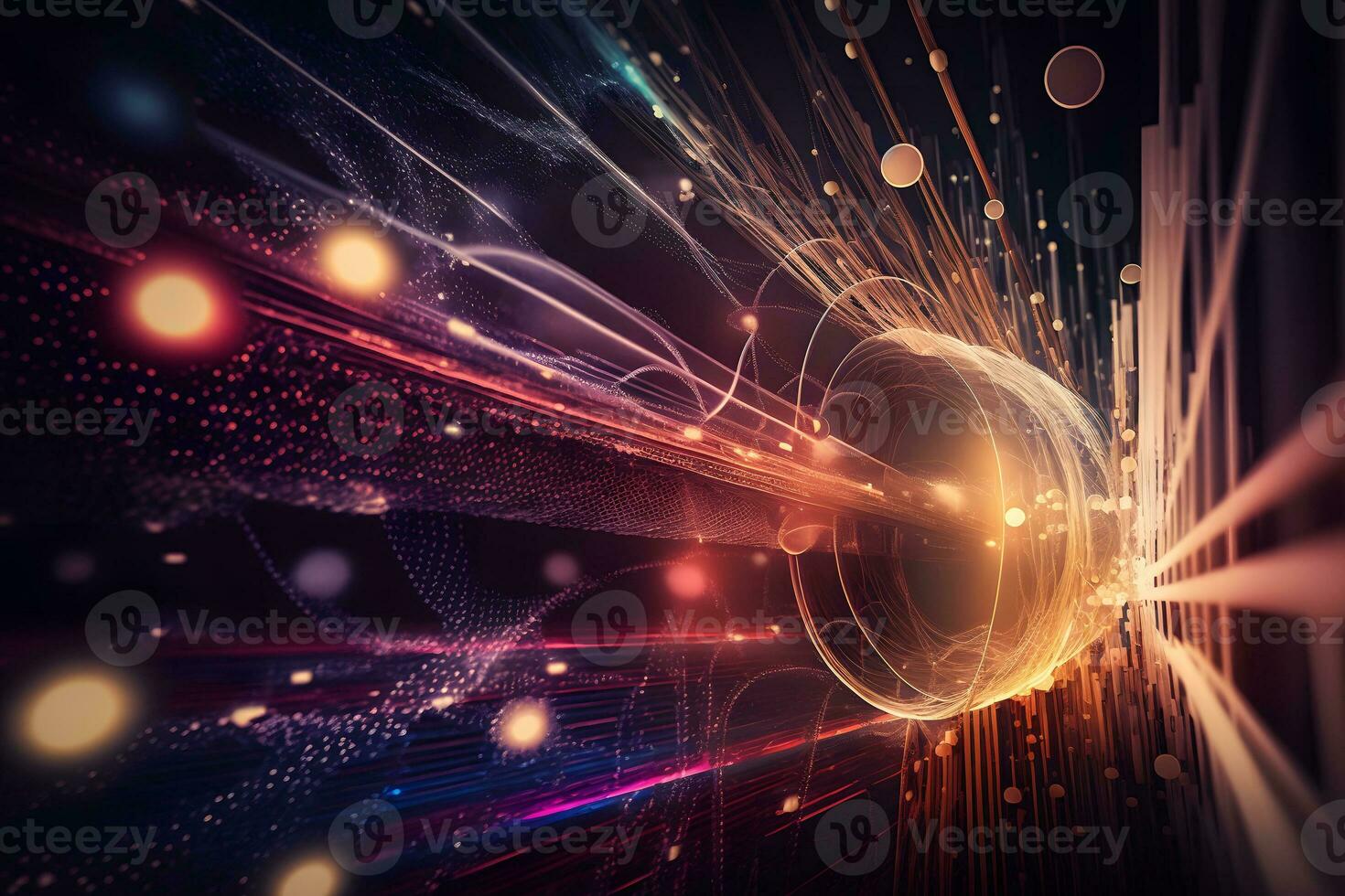 Futuristic technology abstract background with lines for network, big data, data center, server, internet, speed. Abstract neon lights. Neural network AI generated photo