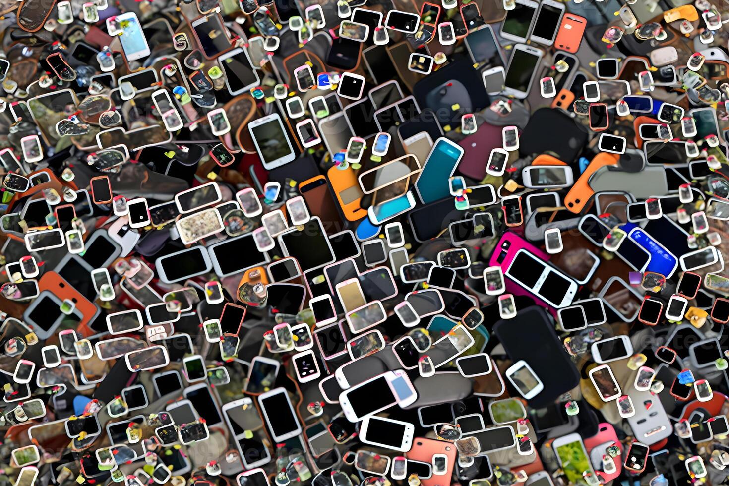muchos teléfonos inteligentes antecedentes. neural red ai generado foto