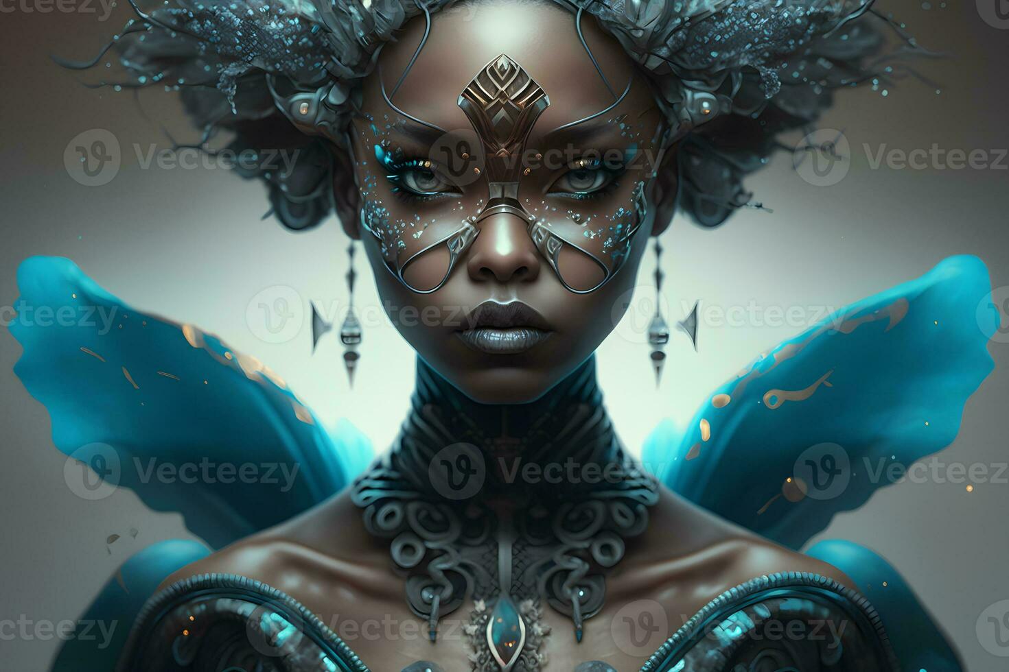 Portrait of a beautiful girl queen of diamonds fantasy dark goddess. Neural network AI generated photo