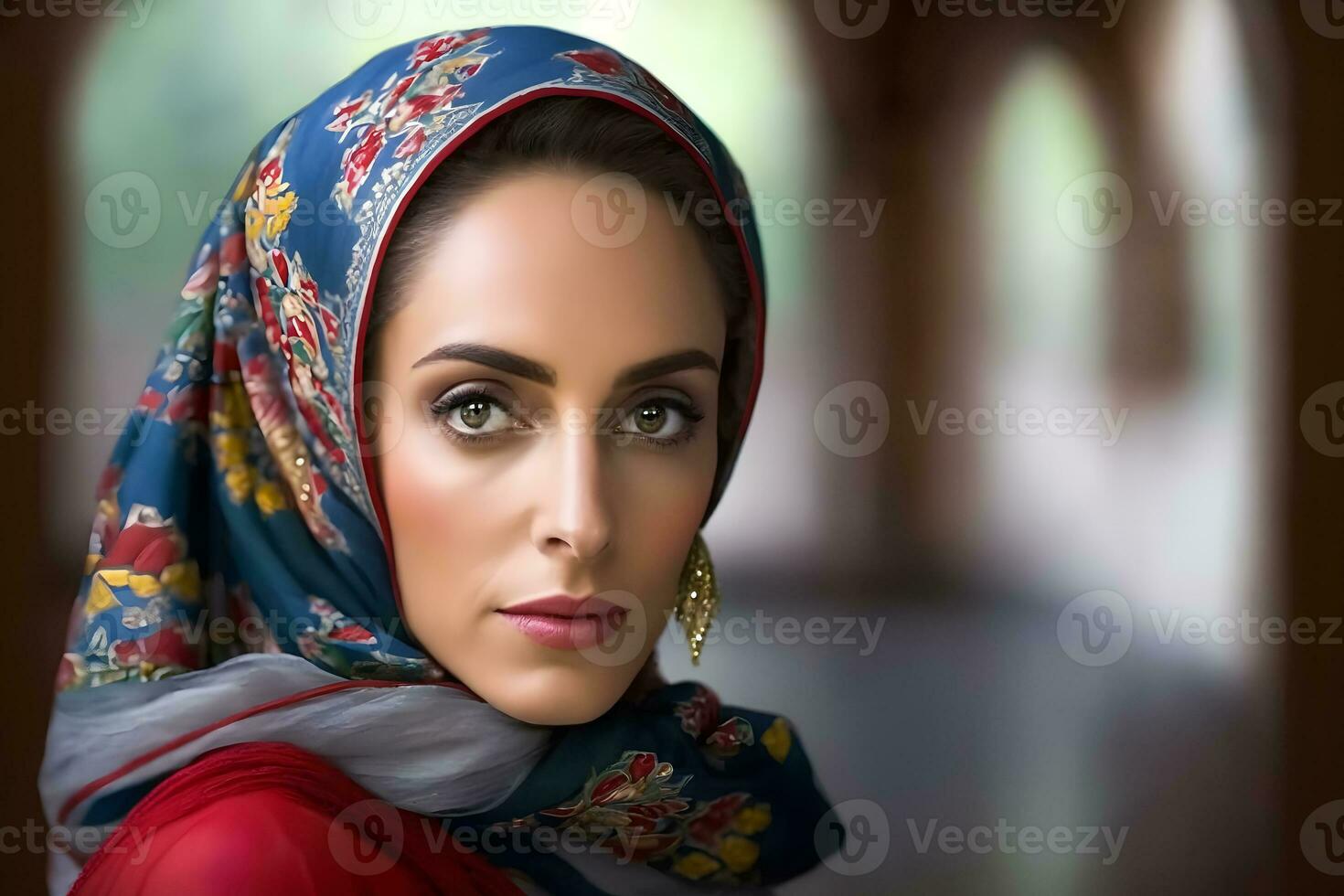 iraní mujer retrato. neural red ai generado foto