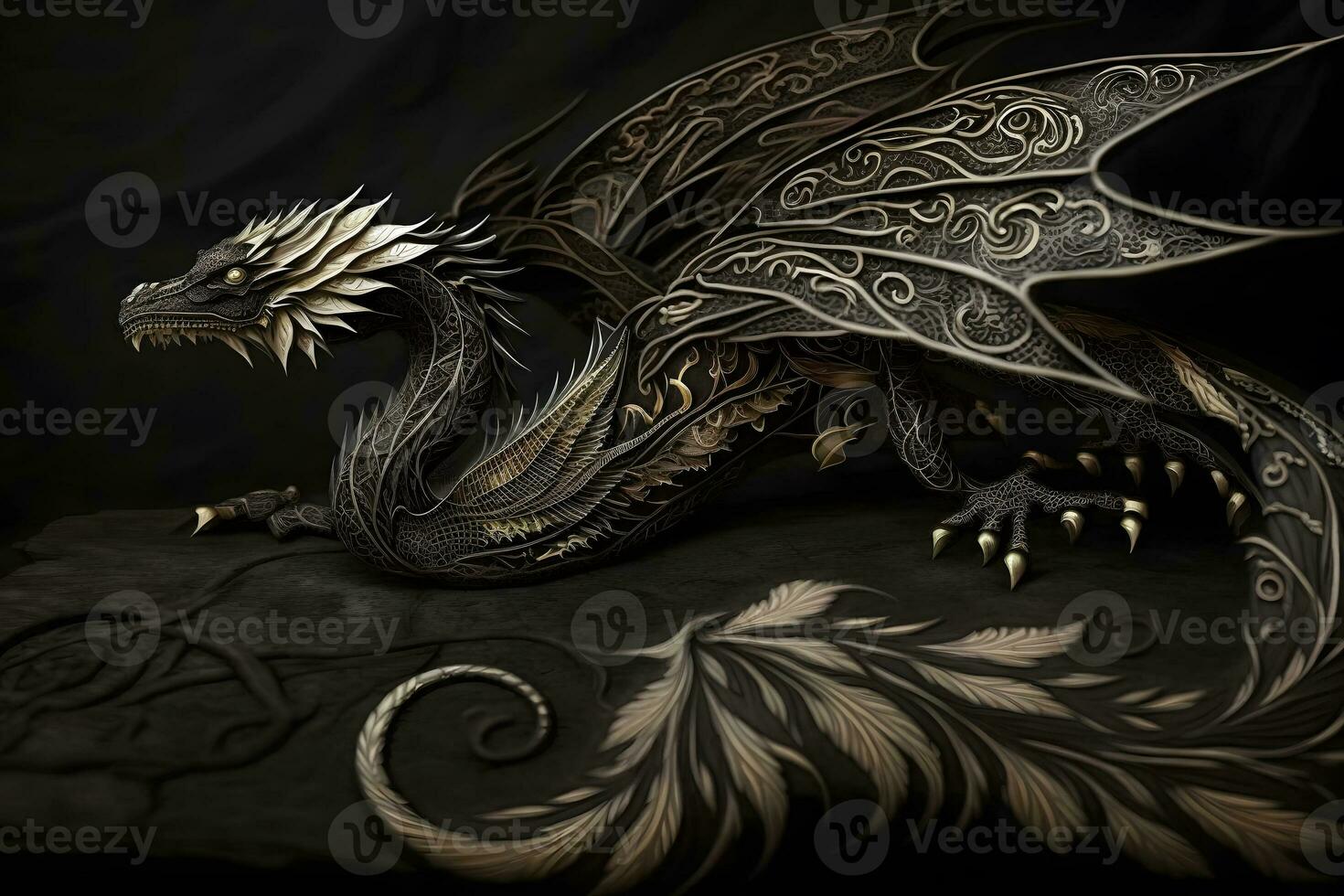 black gold chinese dragon. Neural network AI generated photo