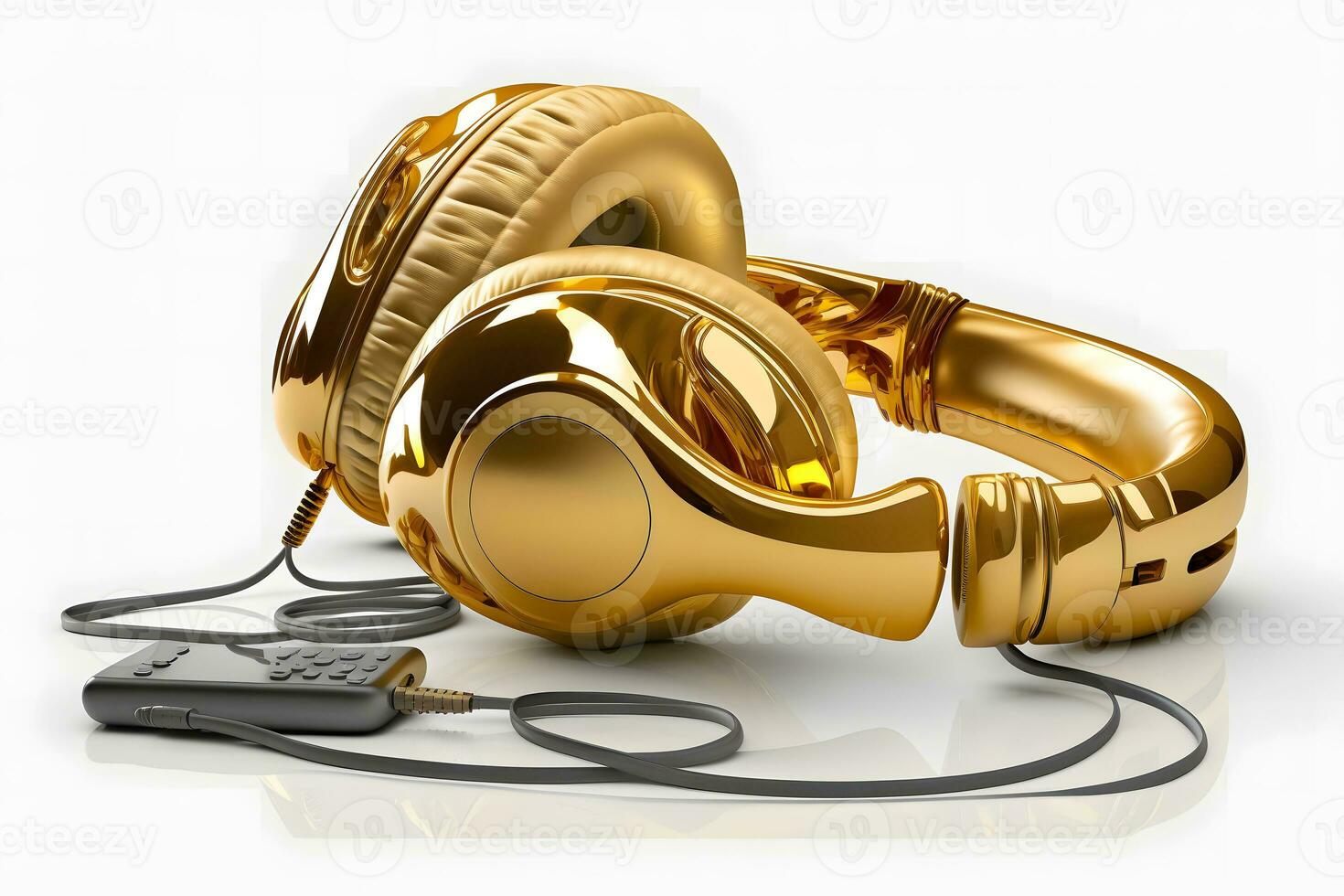 Golden headphones on a white background. Neural network AI generated photo