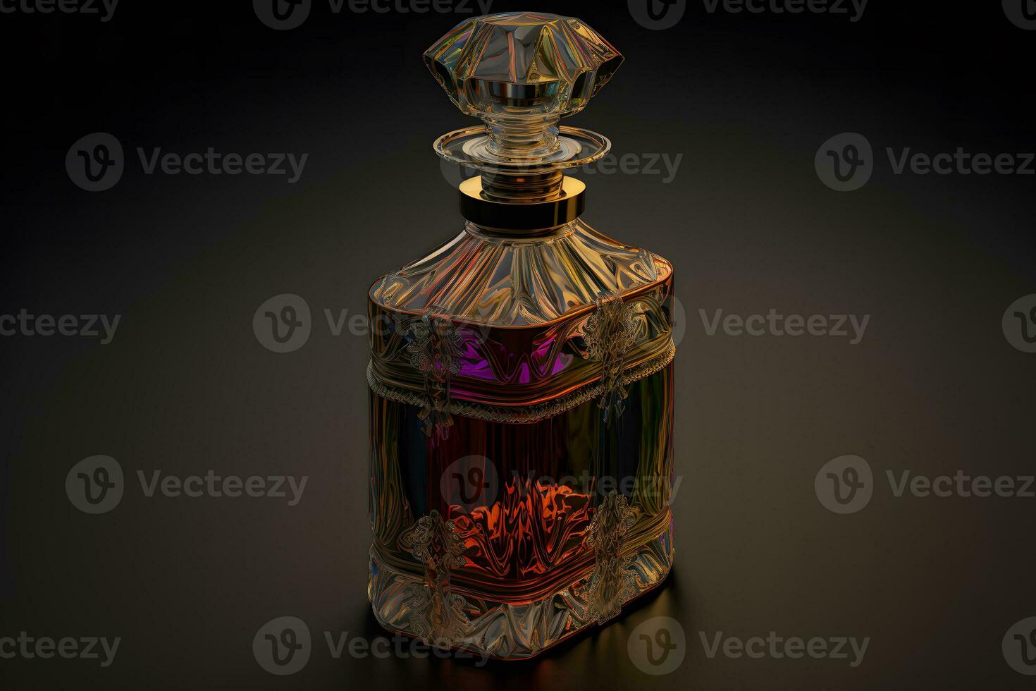 A Bottle of Perfume Women Eau De Parfum in Bottle Isolated on Black. Fragrance for Women Perfume Spray. Neural network generated art photo