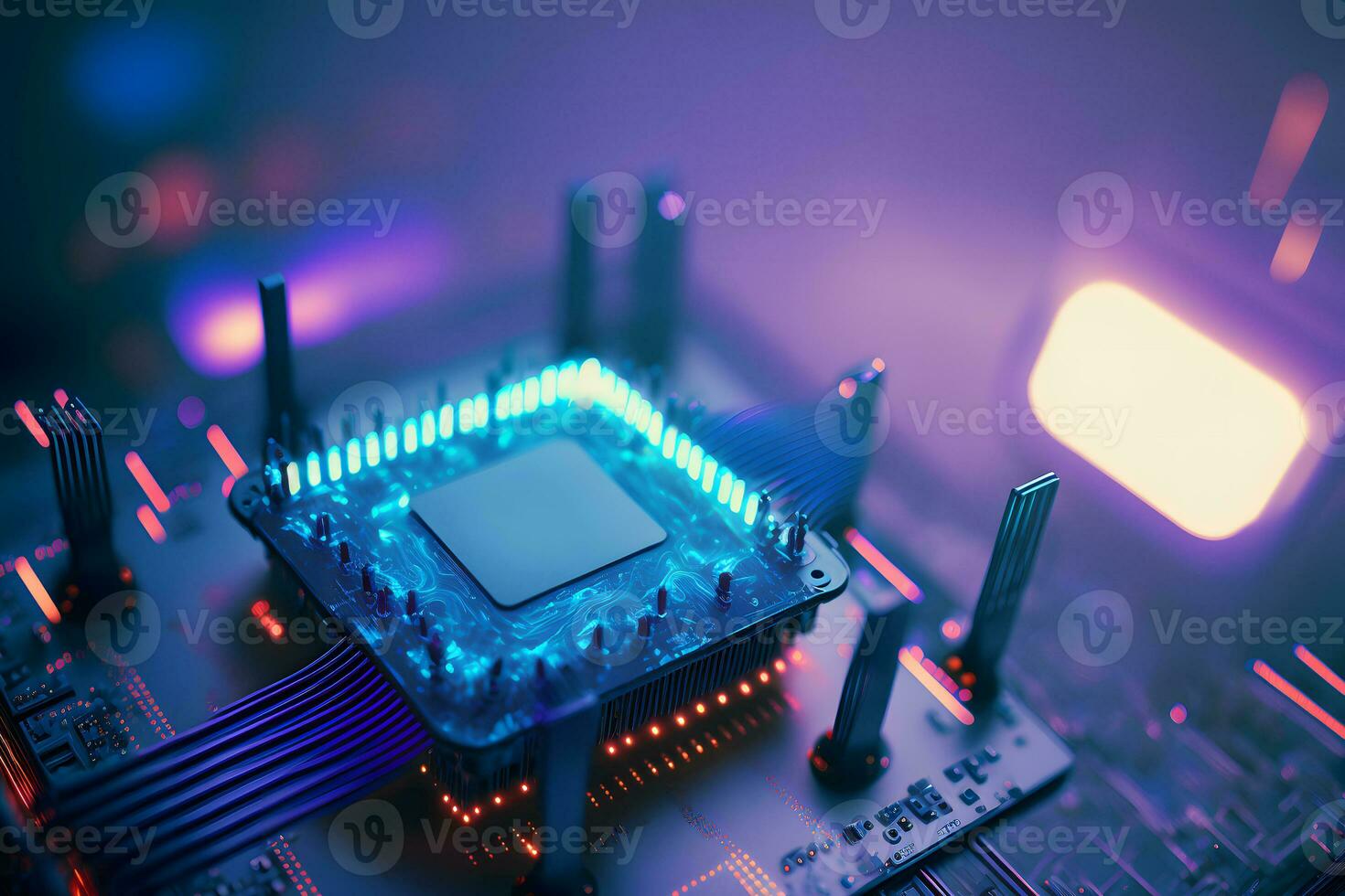 CPU processor with modern futuristic technology appearance. Neural network generated art photo