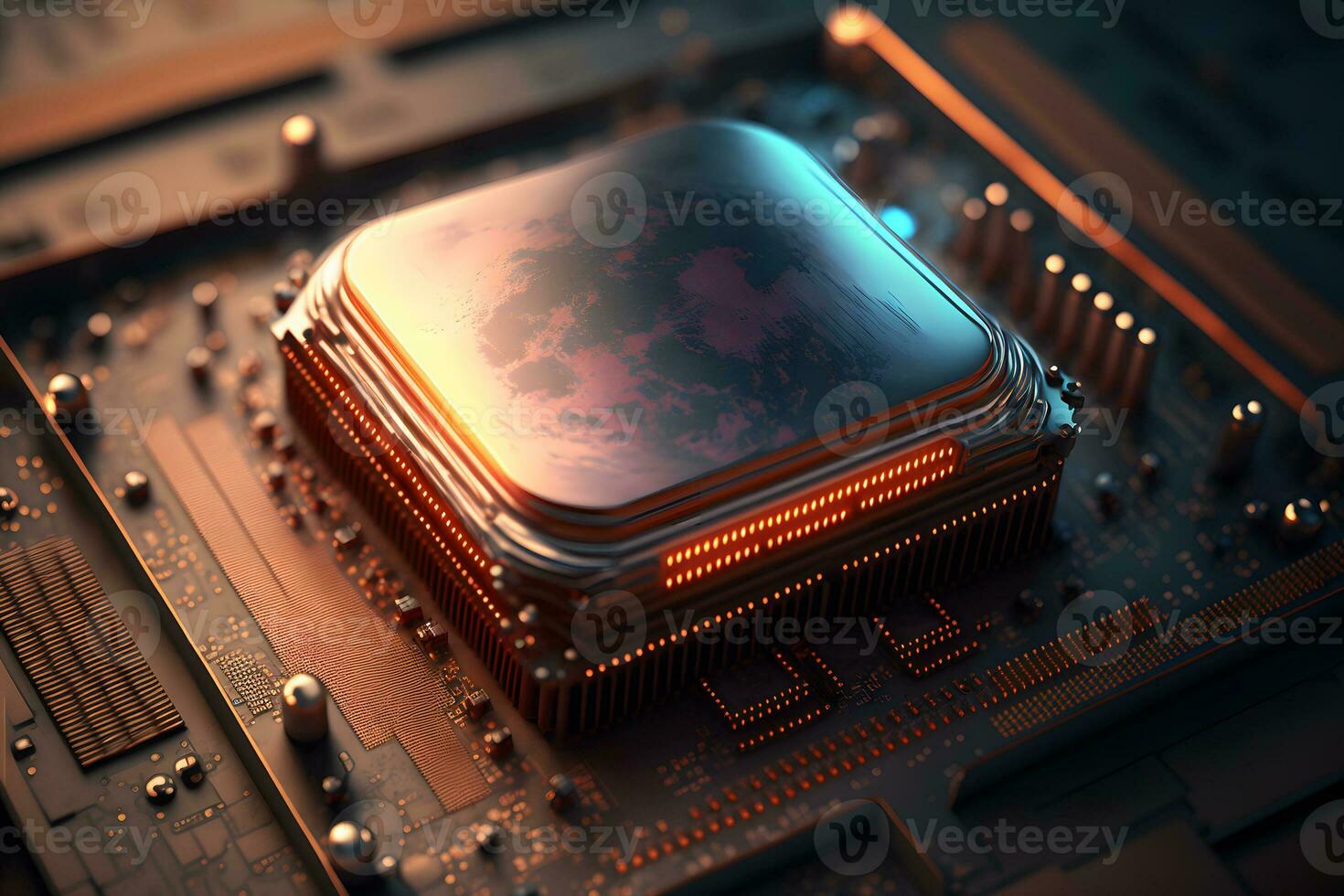 CPU processor with modern futuristic technology appearance. Neural network generated art photo