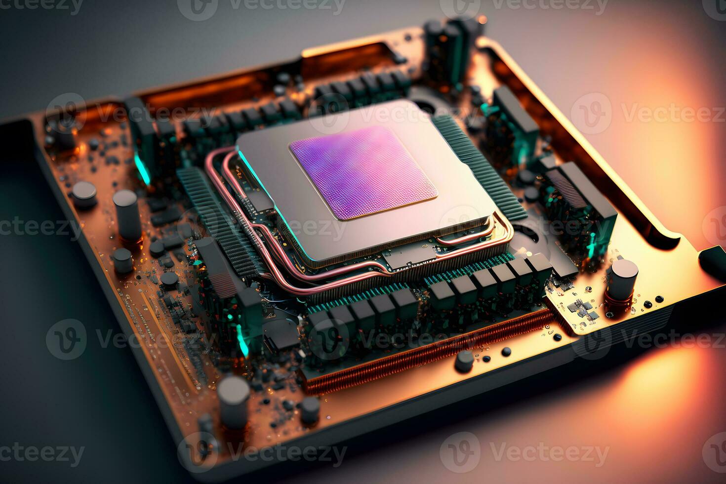 CPU processor with modern futuristic technology appearance. Neural network generated art photo