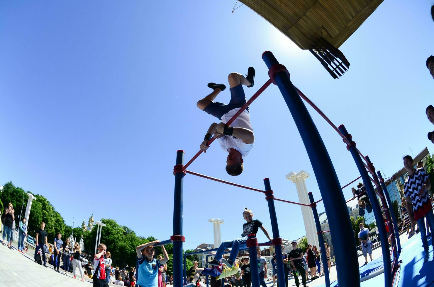 KHARKIV, UKRAINE - 27 MAY, 2018 Street workout show during the annual festival of street cultures photo