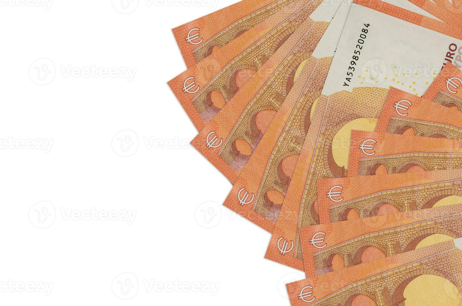 10 euro bills lies isolated on white background with copy space. Rich life conceptual background photo