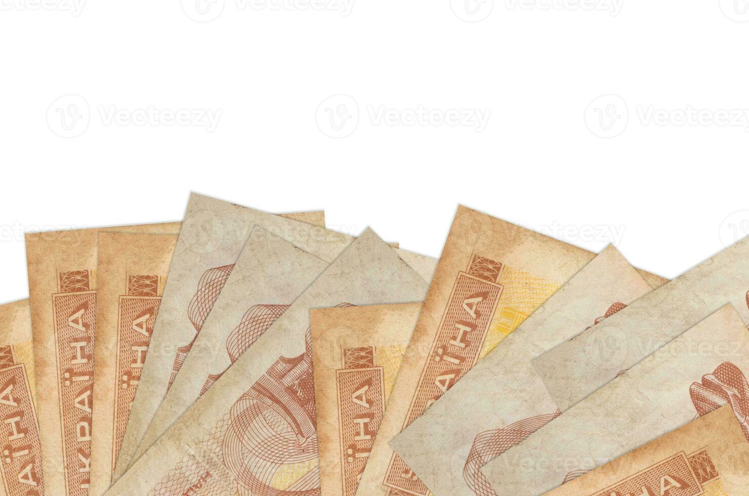 1 Ukrainian coupon bills lies on bottom side of screen isolated on white background with copy space. Background banner template photo