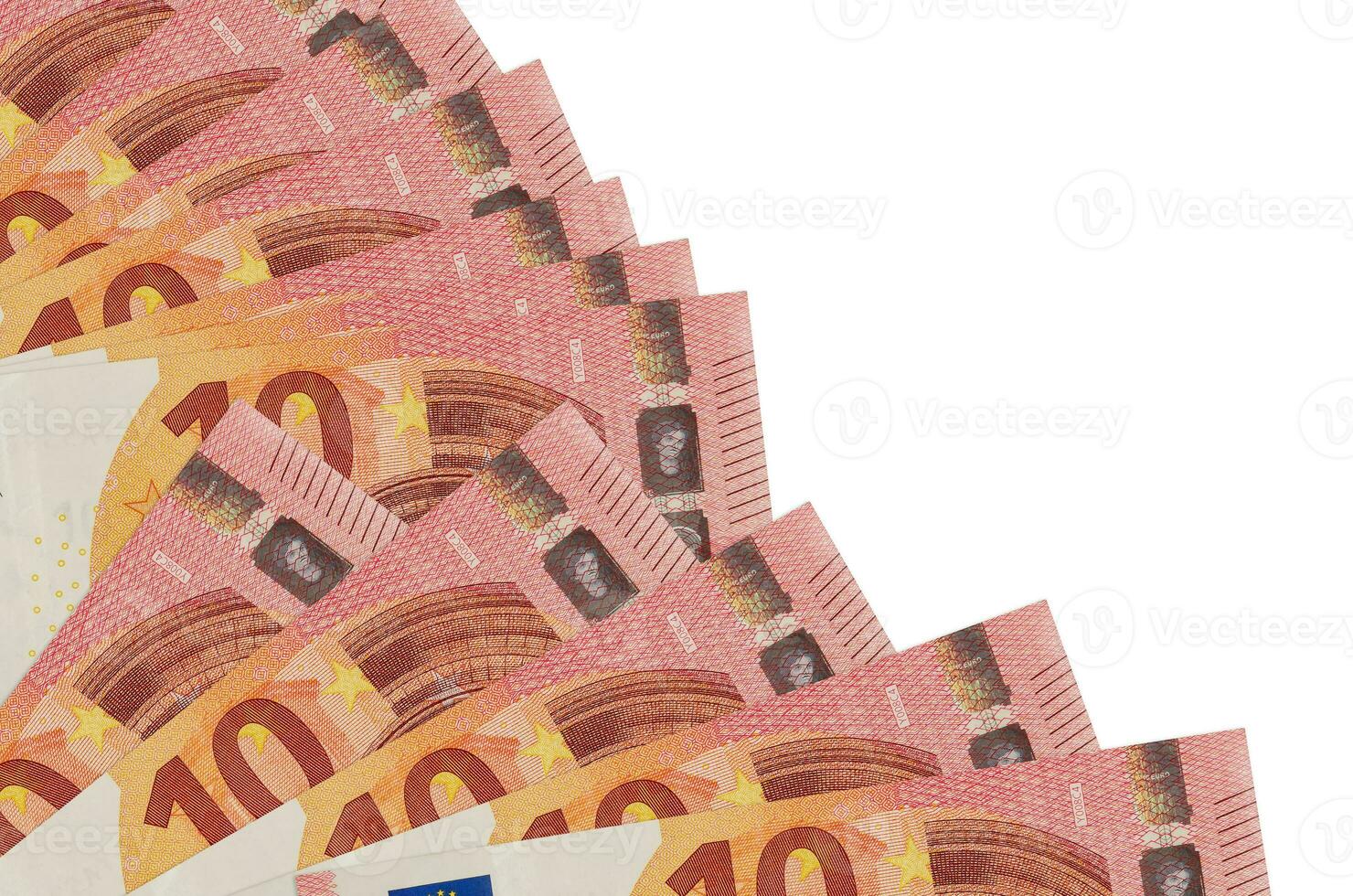 10 euro bills lies isolated on white background with copy space stacked in fan close up photo