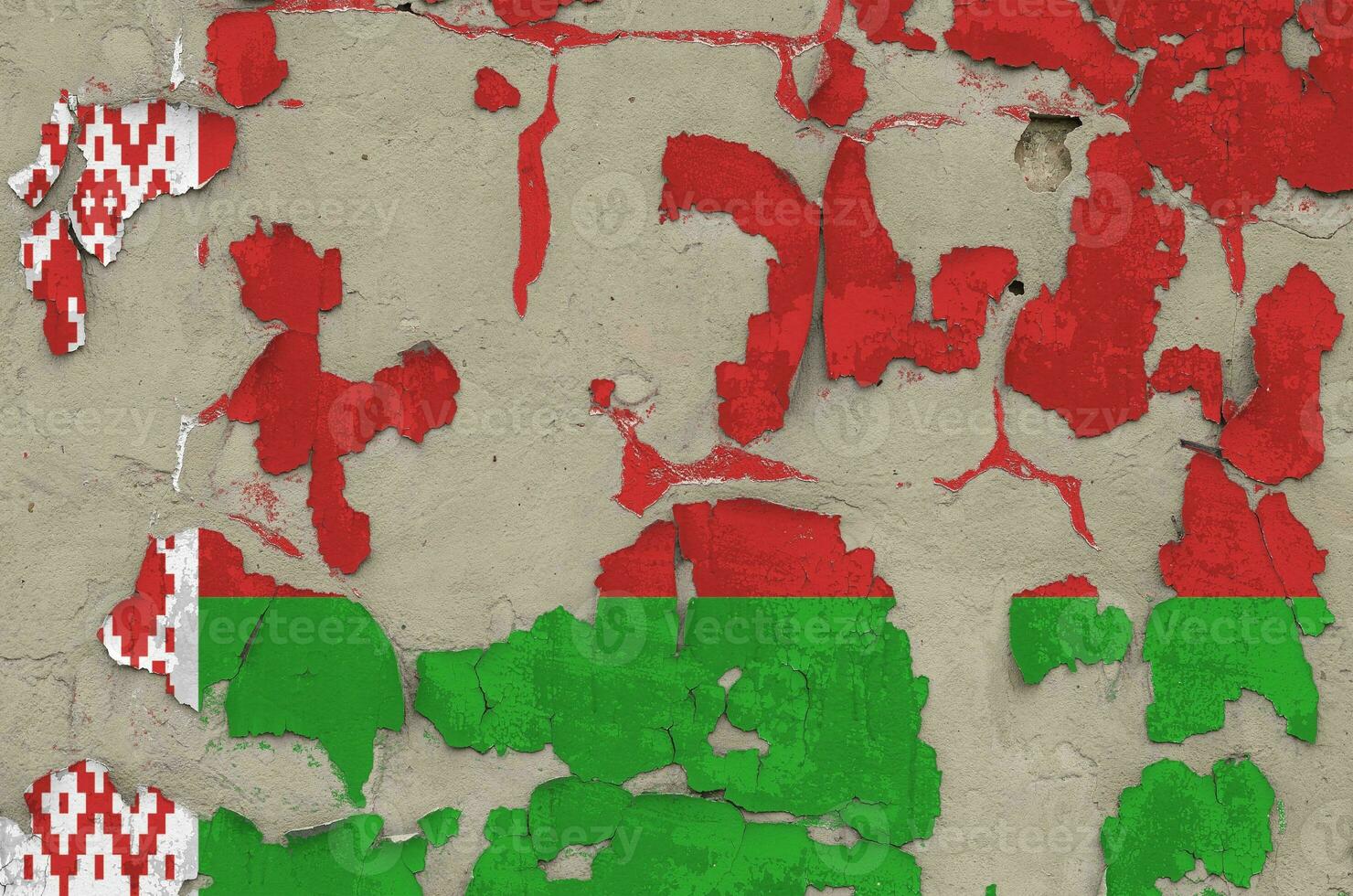 Belarus flag depicted in paint colors on old obsolete messy concrete wall closeup. Textured banner on rough background photo