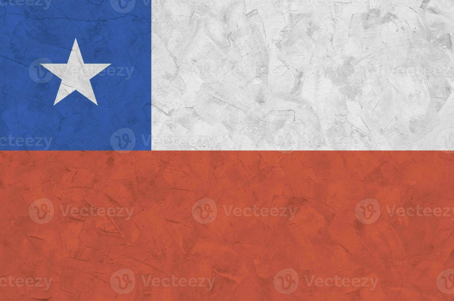 Chile flag depicted in bright paint colors on old relief plastering wall. Textured banner on rough background photo