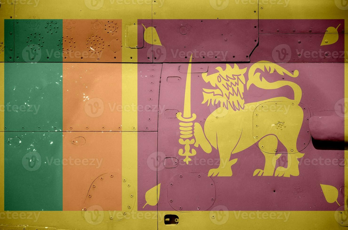 Sri Lanka flag depicted on side part of military armored helicopter closeup. Army forces aircraft conceptual background photo