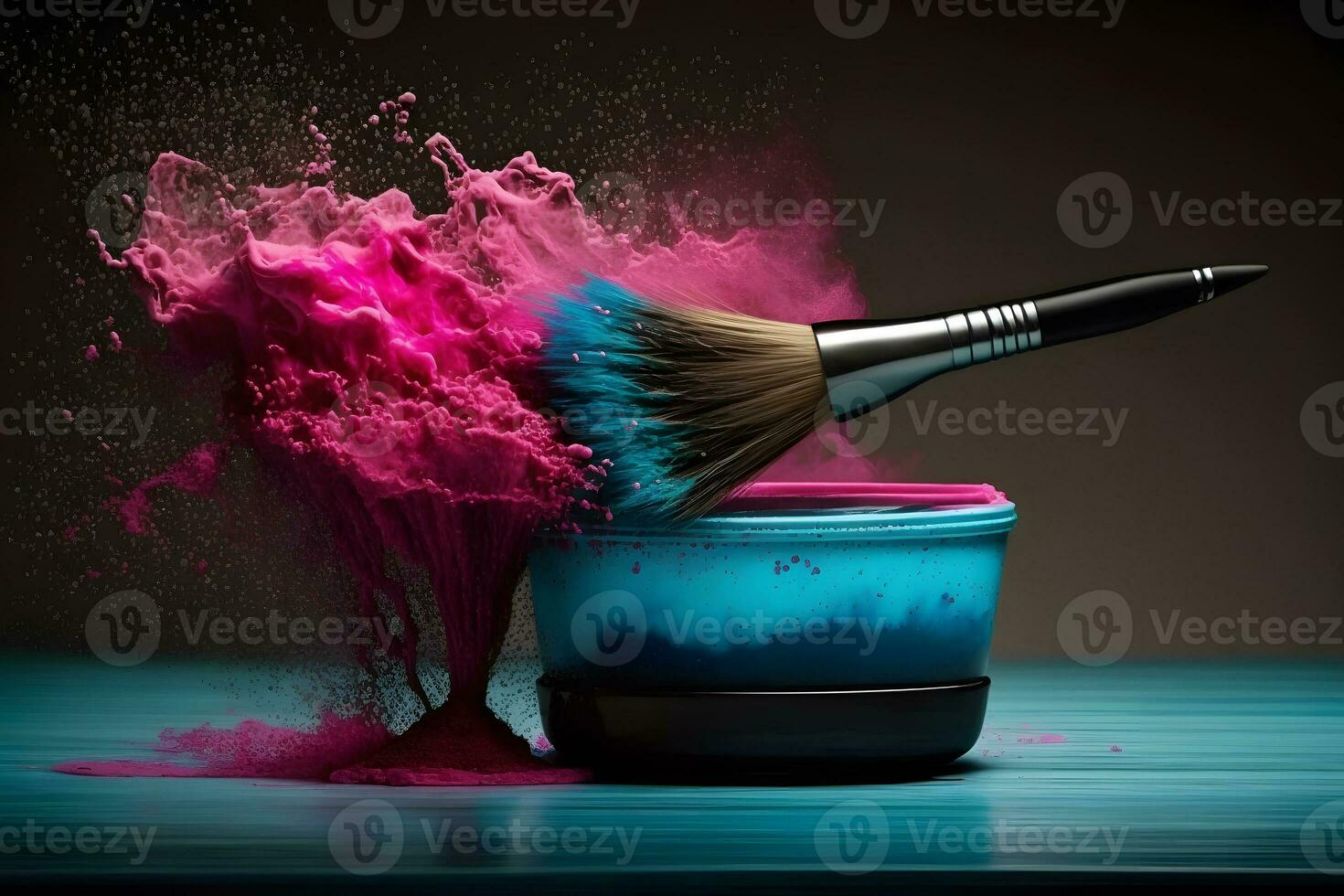 Makeup brush and rainbow paint splash. Neural network AI generated photo