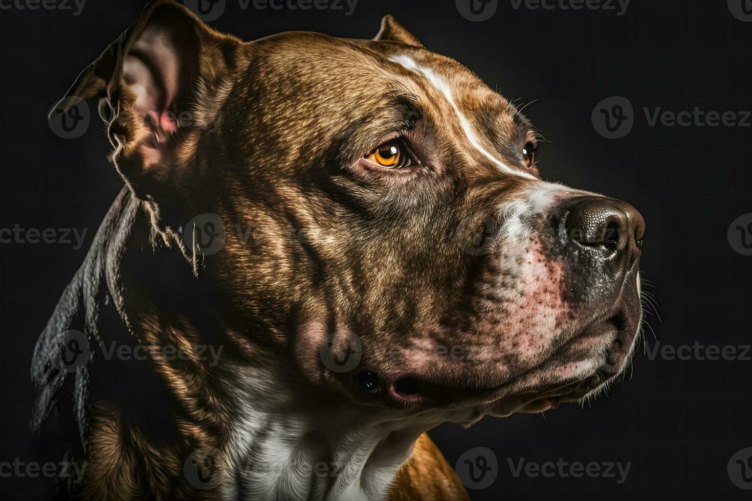 Pitbull dog portrait on black background. Neural network AI generated photo