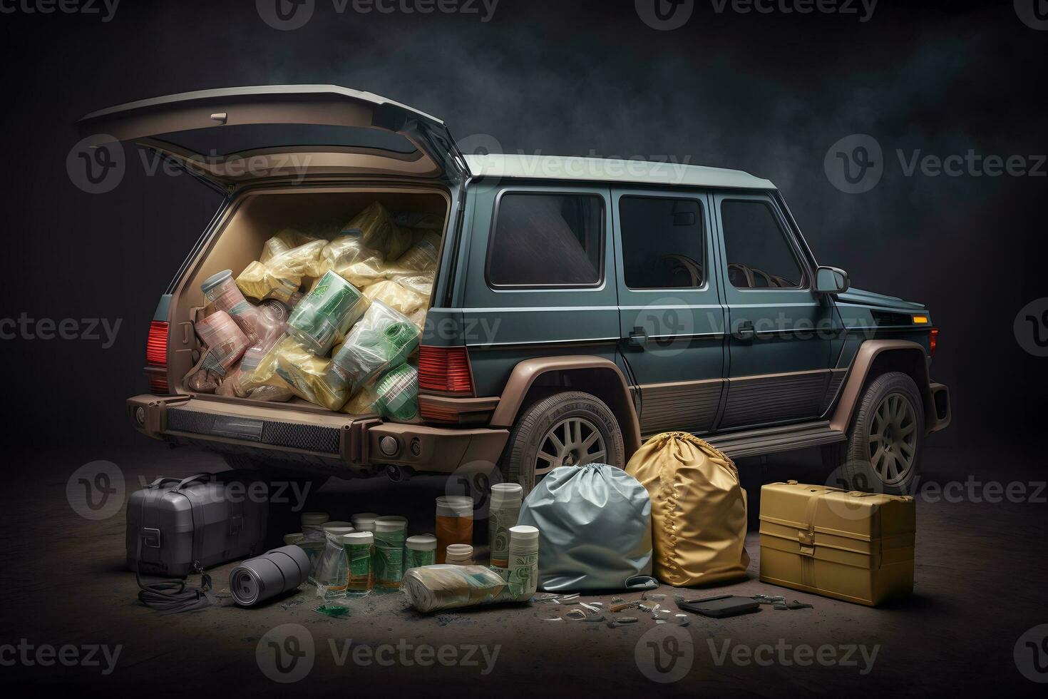 Drug smuggled in a car's engine compartment. Neural network AI generated photo