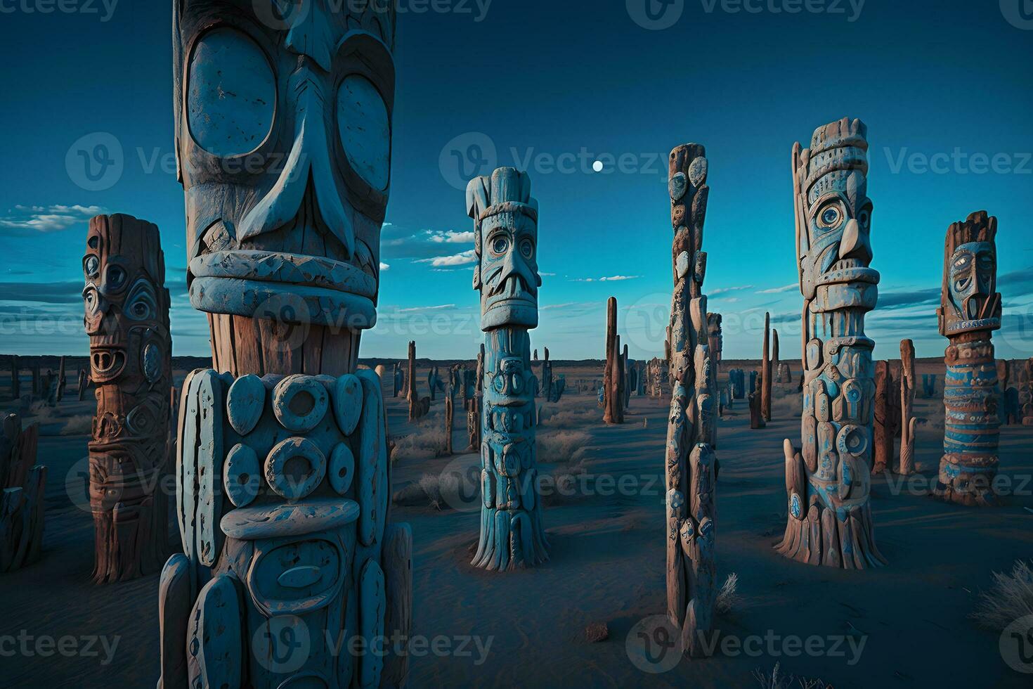 A Native American totem pole. Neural network AI generated photo
