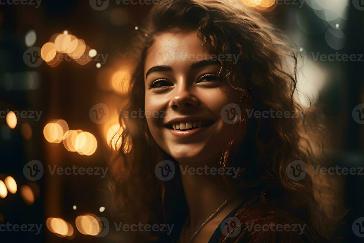 Portrait of a happy girl with a smile. Neural network AI generated photo