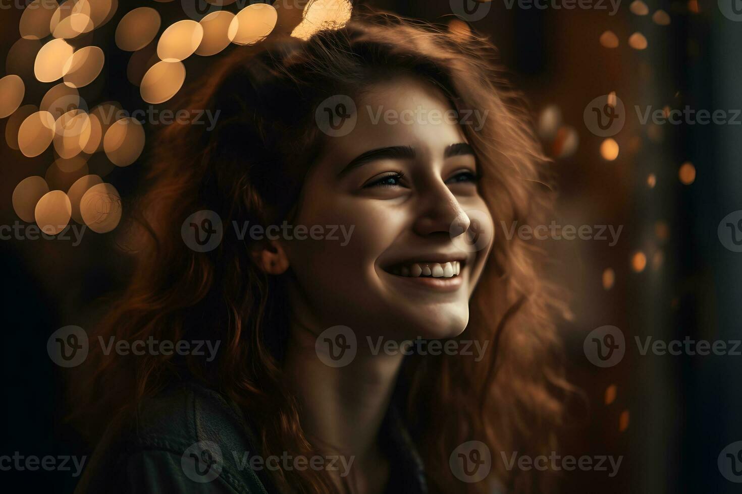 retrato de un contento niña con un sonrisa. neural red ai generado foto