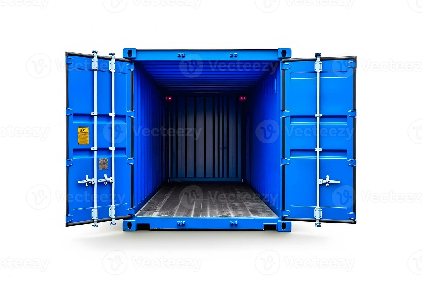 Container, open door, white background. Neural network AI generated photo